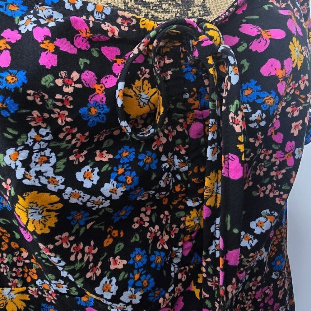 Y2K style Neon Floral Off the Shoulder Boho Babydoll Mini Dress - Picture 4 of 9